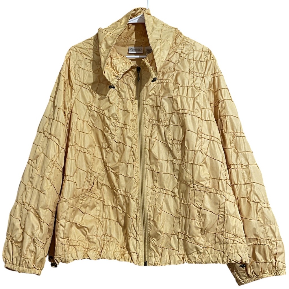Zenergy Women’s Yellow-Orange Embroidered Crinkle Lightweight Jacket Sz-M